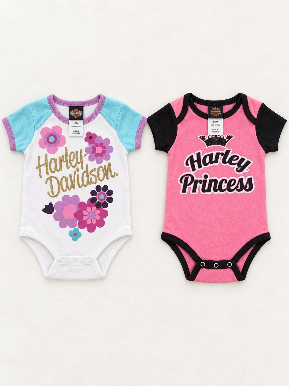 Harley-Davidson Pink & White Girls' Floral and 'Harley Princess' Bodysuit Set